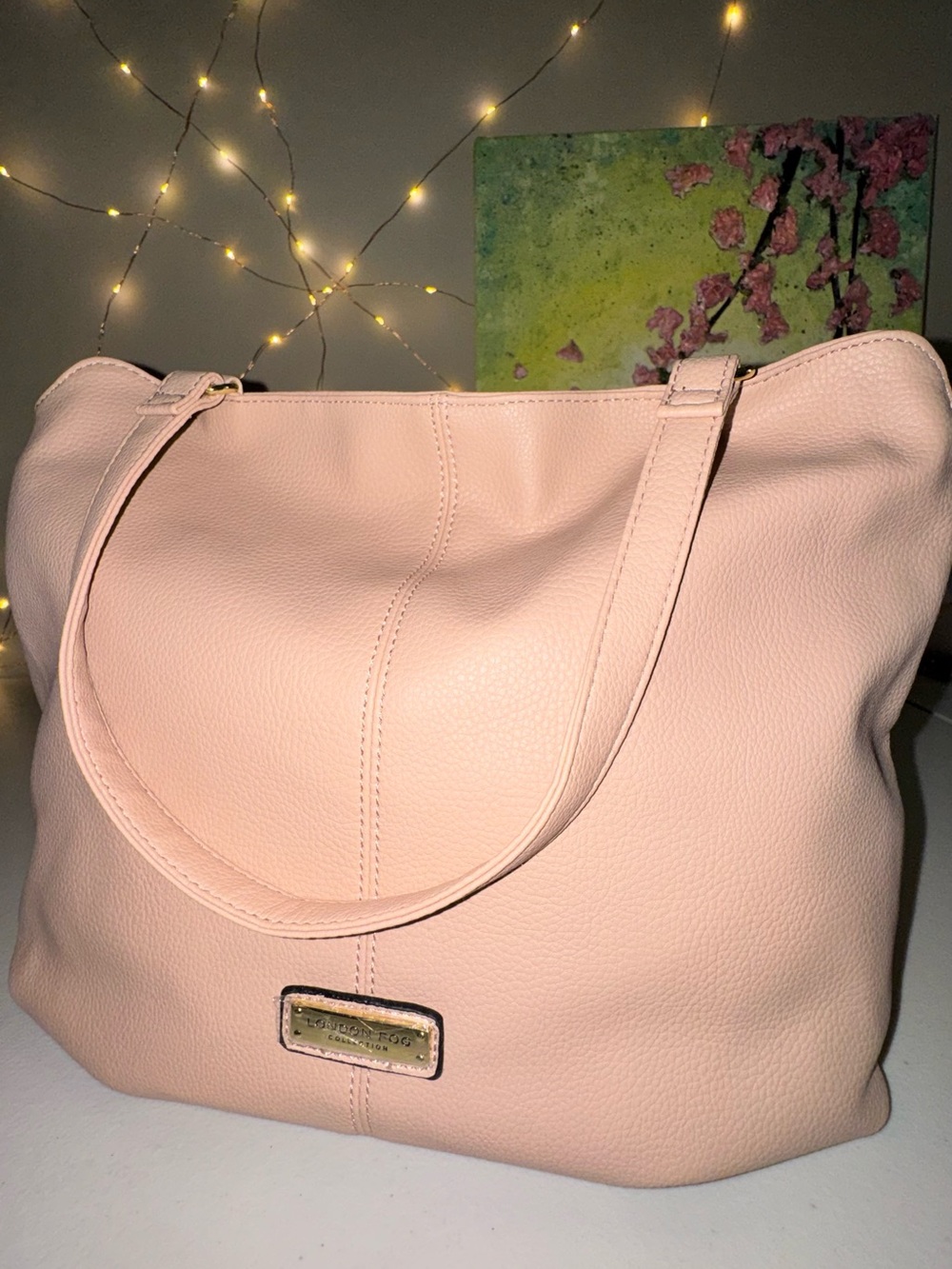 Blush Pink Shoulder Tote Bag with Gold Plaque